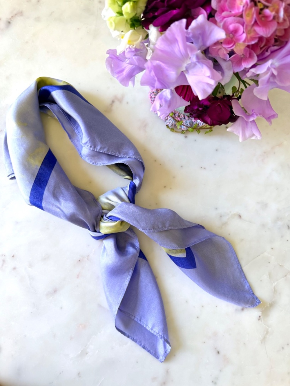 New York & Company 100% Vintage Silk Scarf in Lavender & Green Watercolor